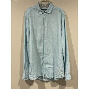 Saks Fifth Avenue Men's Dress Shirt 100% Linen Size Medium Classic Fit Blue